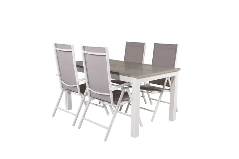 Albany Förlängningsbar Matgrupp Utomhus 152cm + 4 Break Matstolar - Grå/Vit - Utemöbler - Utegrupp - Matgrupper utomhus