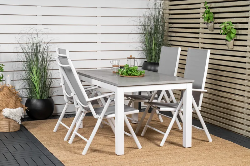 Albany Förlängningsbar Matgrupp Utomhus 152cm + 4 Break Matstolar - Grå/Vit - Utemöbler - Utegrupp - Matgrupper utomhus
