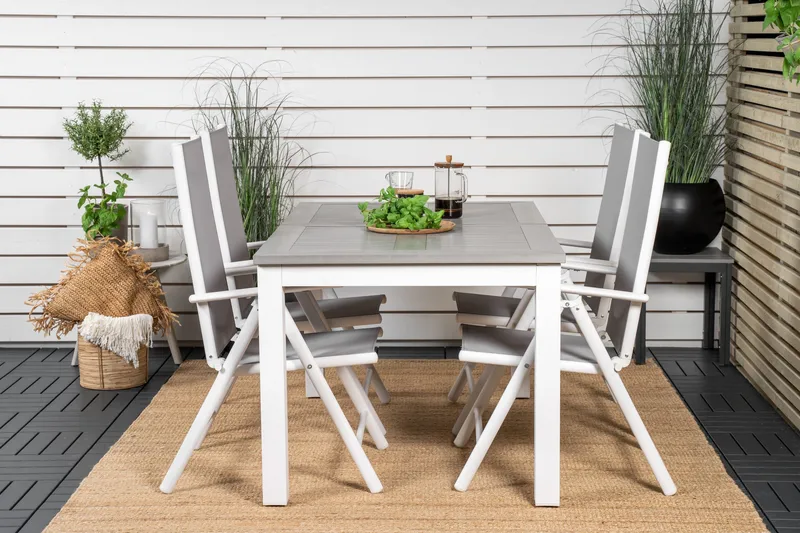 Albany Förlängningsbar Matgrupp Utomhus 152cm + 4 Break Matstolar - Grå/Vit - Utemöbler - Utegrupp - Matgrupper utomhus