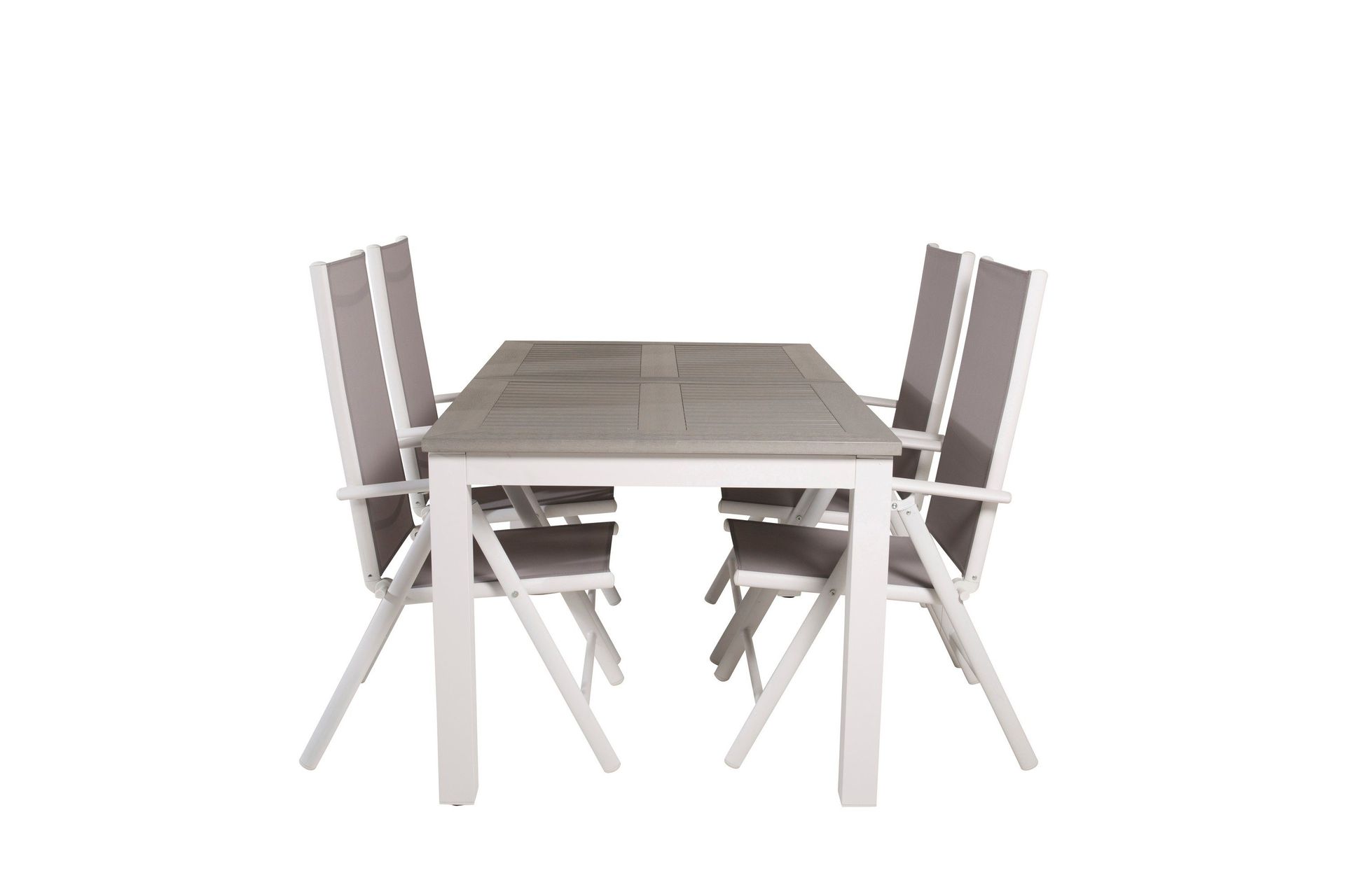 Albany F&ouml;rl&auml;ngningsbar Matgrupp Utomhus 152cm + 4 Break Matstolar - Gr&aring;/Vit