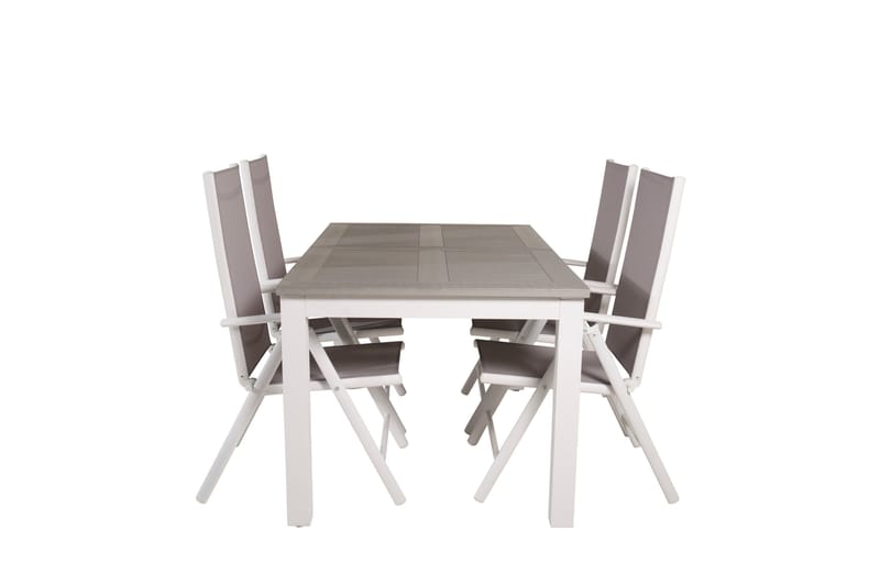 Albany Förlängningsbar Matgrupp Utomhus 152cm + 4 Break Matstolar, Grå/Vit
