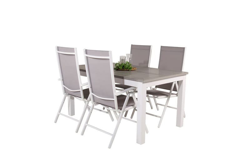 Albany Förlängningsbar Matgrupp Utomhus 152cm + 4 Break Matstolar - Grå/Vit - Utemöbler - Utegrupp - Matgrupper utomhus
