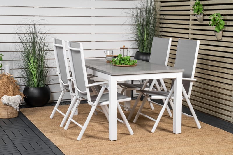 Albany Förlängningsbar Matgrupp Utomhus 152cm + 4 Break Matstolar - Grå/Vit - Utemöbler - Utegrupp - Matgrupper utomhus