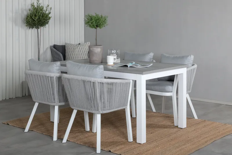 Albany Förlängningsbar Matgrupp Utomhus 152cm + 4 Virya Stolar - Grå/Vit - Utemöbler - Utegrupp - Matgrupper utomhus