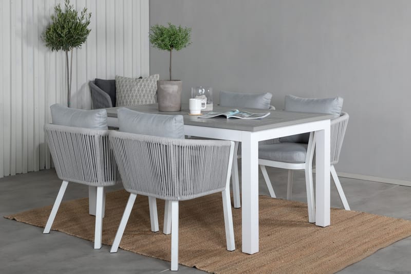 Albany Förlängningsbar Matgrupp Utomhus 152cm + 4 Virya Stolar - Grå/Vit - Utemöbler - Utegrupp - Matgrupper utomhus