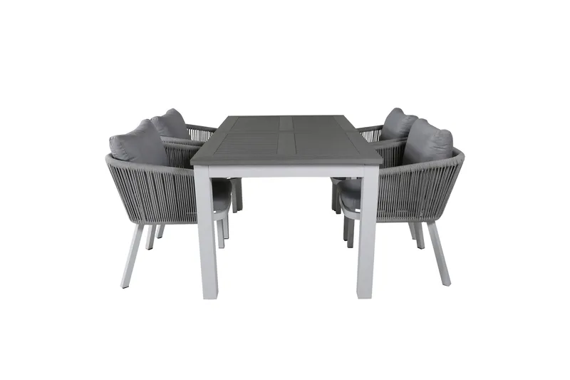 Albany Förlängningsbar Matgrupp Utomhus 152cm + 4 Virya Stolar, Grå/Vit