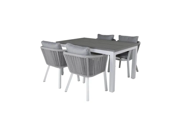 Albany Förlängningsbar Matgrupp Utomhus 152cm + 4 Virya Stolar - Grå/Vit - Utemöbler - Utegrupp - Matgrupper utomhus