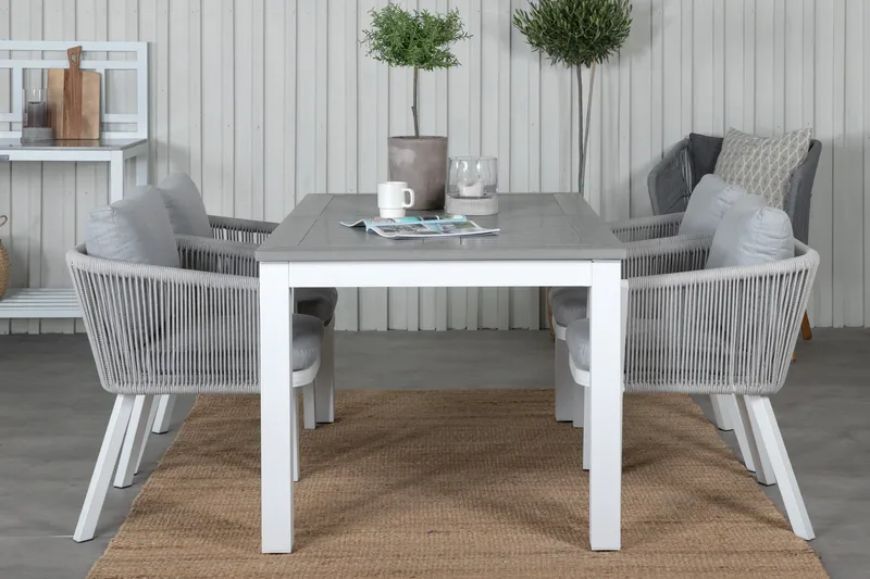 Albany Förlängningsbar Matgrupp Utomhus 152cm + 4 Virya Stolar - Grå/Vit - Utemöbler - Utegrupp - Matgrupper utomhus