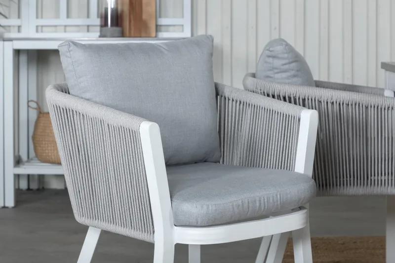 Albany Förlängningsbar Matgrupp Utomhus 152cm + 4 Virya Stolar - Grå/Vit - Utemöbler - Utegrupp - Matgrupper utomhus