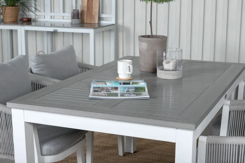 Albany Förlängningsbar Matgrupp Utomhus 152cm + 4 Virya Stolar - Grå/Vit - Utemöbler - Utegrupp - Matgrupper utomhus