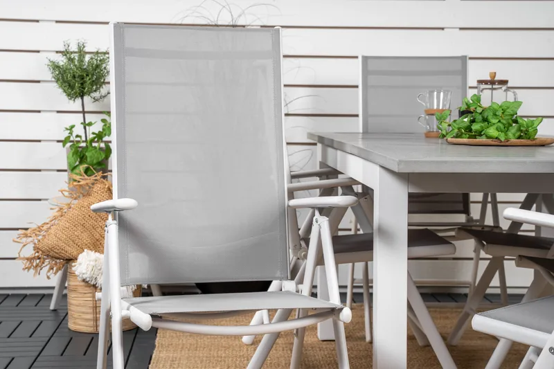 Albany Förlängningsbar Matgrupp Utomhus 152cm + 6 Break Matstolar - Grå/Vit - Utemöbler - Utegrupp - Matgrupper utomhus