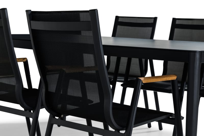 ALEX Bord 200x100 Svart/Grå + 6 LAS VEGAS Stol Teak - Utemöbler - Utegrupp - Matgrupper utomhus