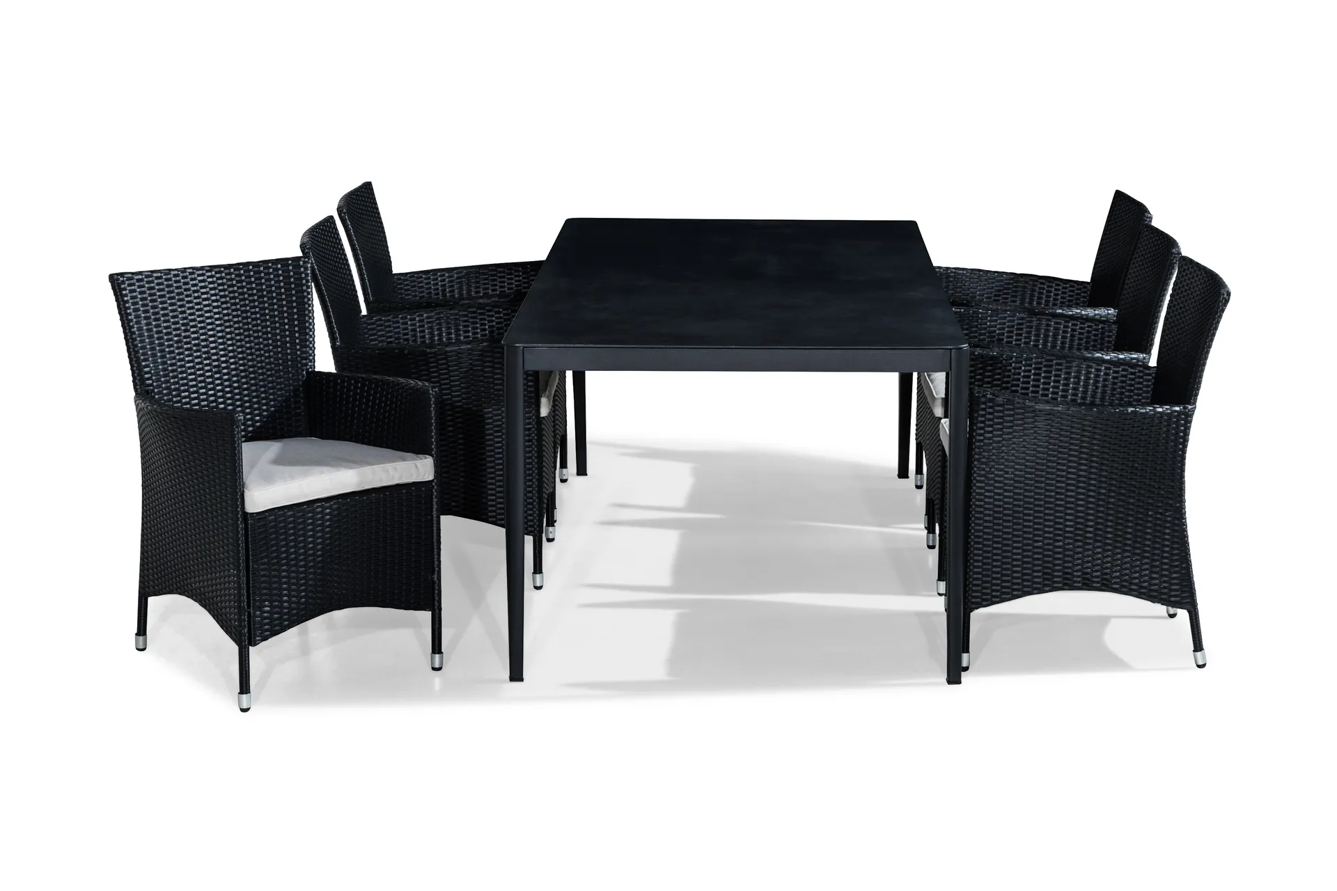 alex bord 200x100 svart/grå + 6 thor fåtölj m dyna vit -