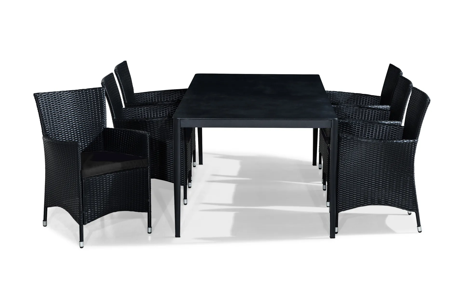 alex bord 200x100 svart/grå + 6 thor fåtölj m dyna -