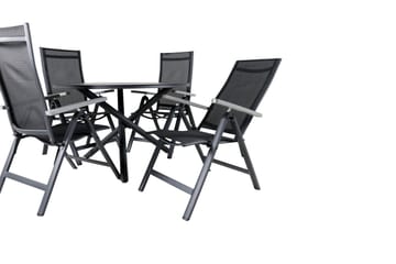 Alma Matbord Utomhus Rund 120 cm Svart med 4 Albany Light Positionsstol - Utemöbler - Utegrupp - Matgrupper utomhus