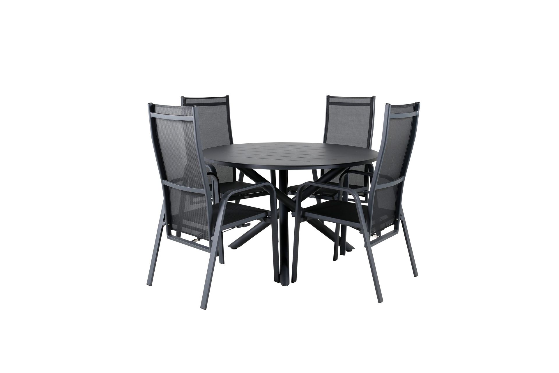 Alma Matgrupp Utomhus Rund &Oslash;120cm + 4 Copacabana Reclinerstolar - Svart