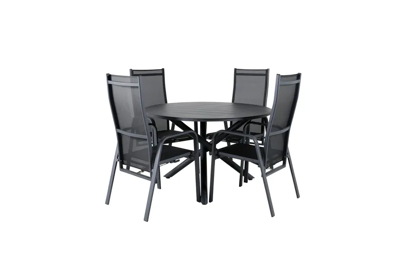 Alma Matgrupp Utomhus Rund Ø120cm + 4 Copacabana Reclinerstolar, Svart