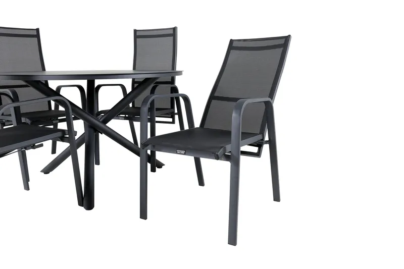 Alma Matgrupp Utomhus Rund Ø120cm + 4 Copacabana Reclinerstolar - Svart - Utemöbler - Utegrupp - Matgrupper utomhus