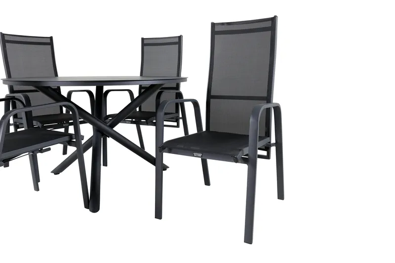 Alma Matgrupp Utomhus Rund Ø120cm + 4 Copacabana Reclinerstolar - Svart - Utemöbler - Utegrupp - Matgrupper utomhus