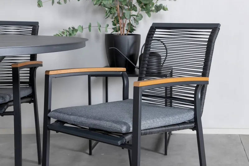 Alma Matgrupp Utomhus Rund Ø120cm + 4 Dallas Matstolar - Svart - Utemöbler - Utegrupp - Matgrupper utomhus