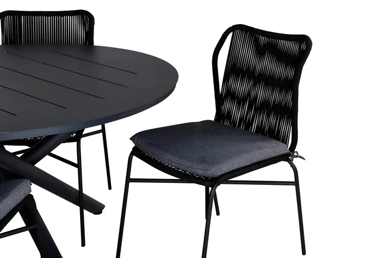 Alma Matgrupp Utomhus Rund Ø120cm + 4 Julian Matstolar - Svart - Utemöbler - Utegrupp - Matgrupper utomhus
