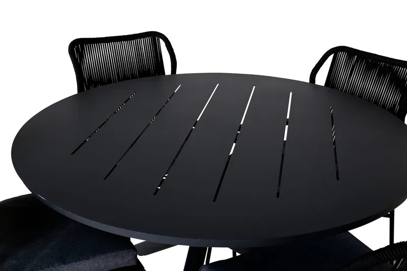 Alma Matgrupp Utomhus Rund Ø120cm + 4 Julian Matstolar - Svart - Utemöbler - Utegrupp - Matgrupper utomhus