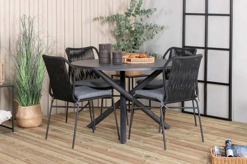 Alma Matgrupp Utomhus Rund Ø120cm + 4 Julian Matstolar - Svart - Utemöbler - Utegrupp - Matgrupper utomhus