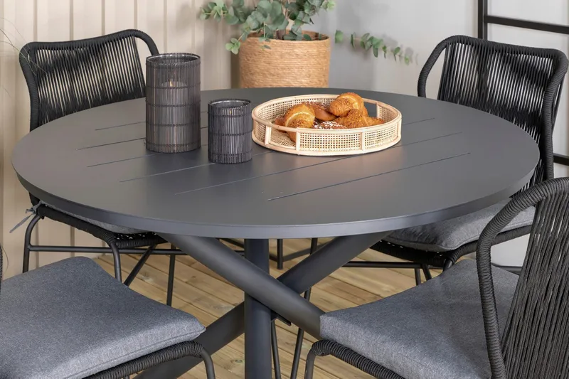 Alma Matgrupp Utomhus Rund Ø120cm + 4 Julian Matstolar - Svart - Utemöbler - Utegrupp - Matgrupper utomhus