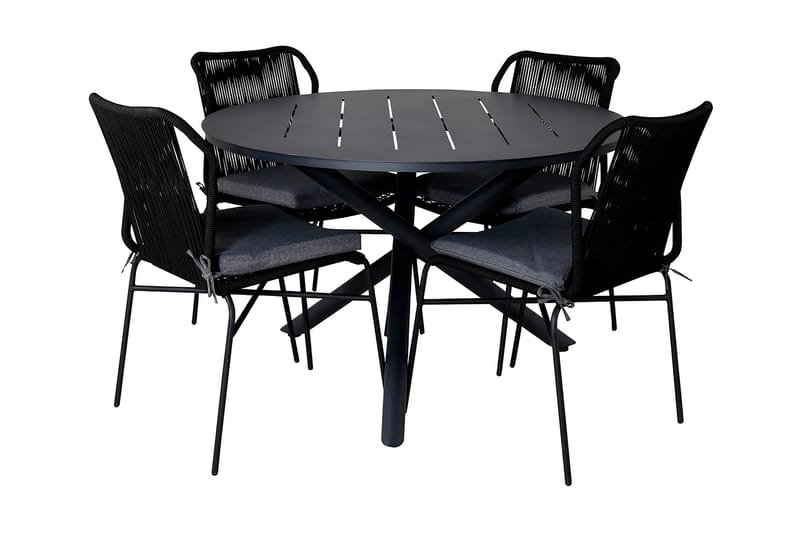 Alma Matgrupp Utomhus Rund Ø120cm + 4 Julian Matstolar, Svart