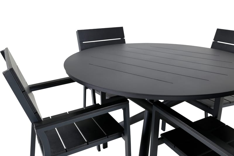 Alma Matgrupp Utomhus Rund Ø120cm + 4 Levels Stapelbara Matstolar - Svart - Utemöbler - Utegrupp - Matgrupper utomhus