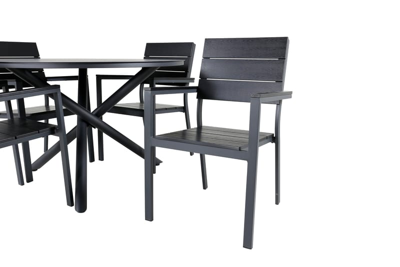 Alma Matgrupp Utomhus Rund Ø120cm + 4 Levels Stapelbara Matstolar - Svart - Utemöbler - Utegrupp - Matgrupper utomhus