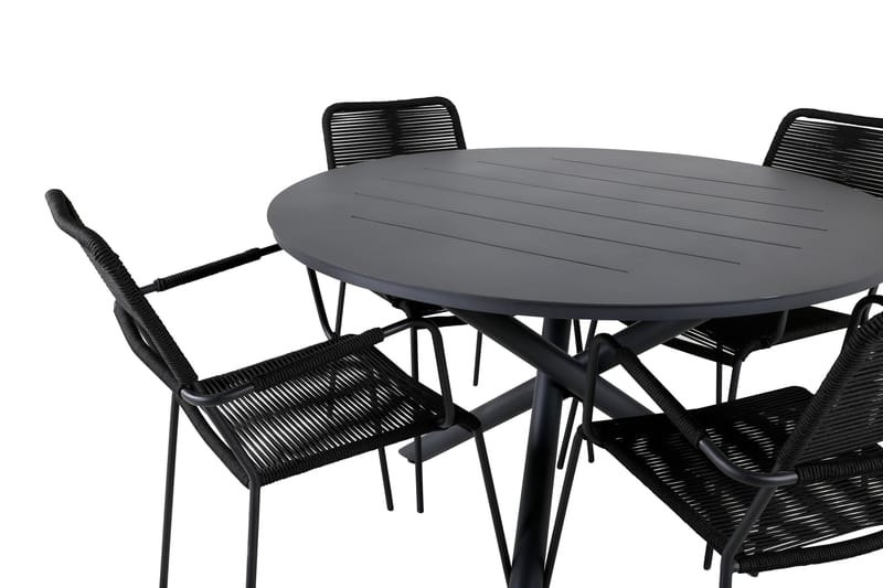 Alma Matgrupp Utomhus Rund Ø120cm + 4 Lindos Karmstolar - Brun/Vit - Utemöbler - Utegrupp - Matgrupper utomhus