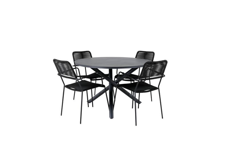 Alma Matgrupp Utomhus Rund Ø120cm + 4 Lindos Karmstolar - Brun/Vit - Utemöbler - Utegrupp - Matgrupper utomhus