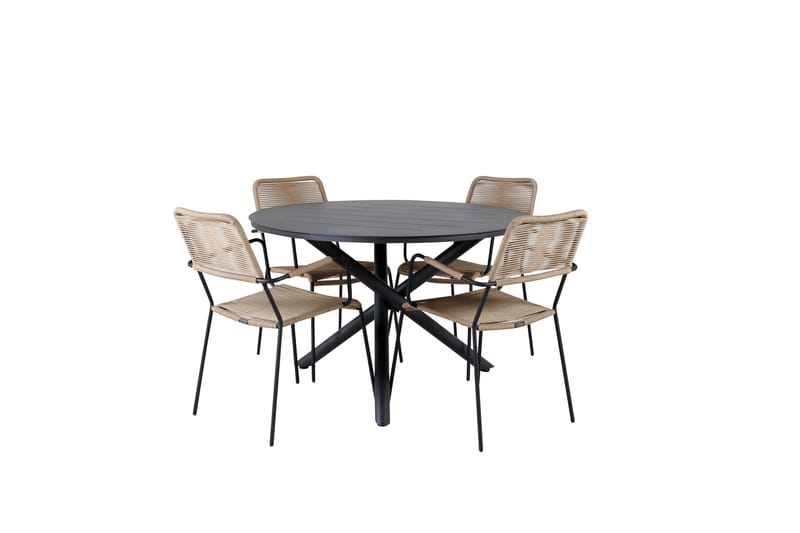 Alma Matgrupp Utomhus Rund Ø120cm + 4 Lindos Karmstolar - Brun/Vit - Utemöbler - Utegrupp - Matgrupper utomhus