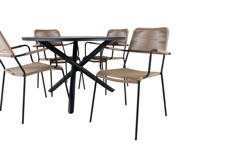 Alma Matgrupp Utomhus Rund Ø120cm + 4 Lindos Karmstolar - Brun/Vit - Utemöbler - Utegrupp - Matgrupper utomhus