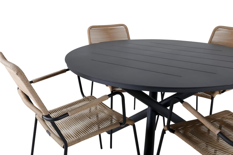 Alma Matgrupp Utomhus Rund Ø120cm + 4 Lindos Karmstolar - Brun/Vit - Utemöbler - Utegrupp - Matgrupper utomhus