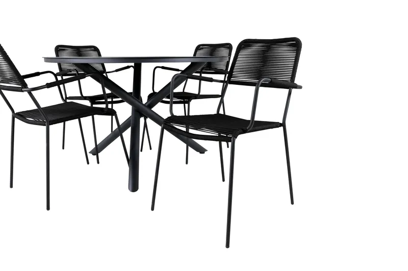 Alma Matgrupp Utomhus Rund Ø120cm + 4 Lindos Karmstolar - Brun/Vit - Utemöbler - Utegrupp - Matgrupper utomhus