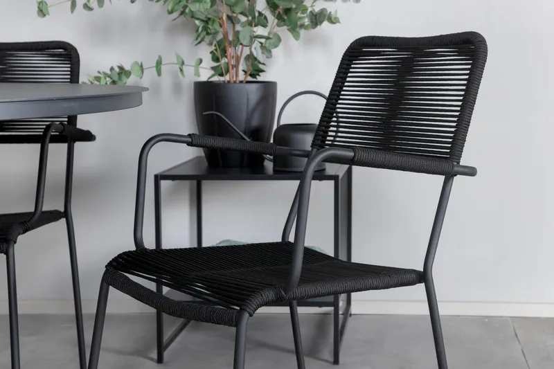 Alma Matgrupp Utomhus Rund Ø120cm + 4 Lindos Karmstolar - Brun/Vit - Utemöbler - Utegrupp - Matgrupper utomhus