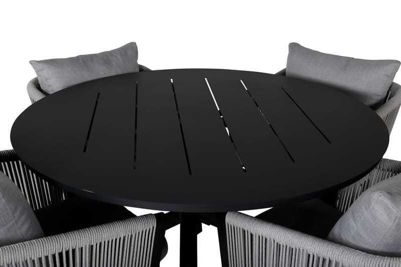 Alma Matgrupp Utomhus Rund Ø120cm + 4 Virya Matstolar - Svart/Grå - Utemöbler - Utegrupp - Matgrupper utomhus