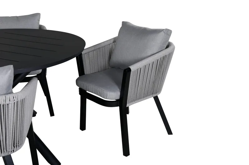 Alma Matgrupp Utomhus Rund Ø120cm + 4 Virya Matstolar - Svart/Grå - Utemöbler - Utegrupp - Matgrupper utomhus