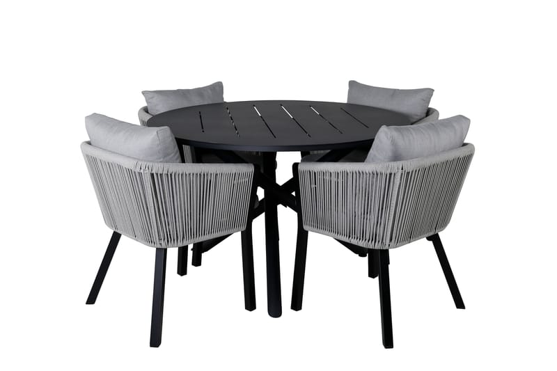 Alma Matgrupp Utomhus Rund Ø120cm + 4 Virya Matstolar, Svart/Grå