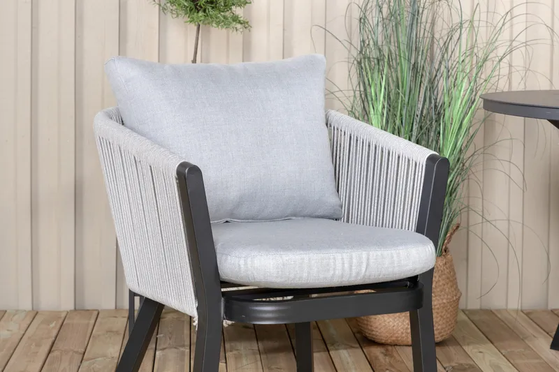 Alma Matgrupp Utomhus Rund Ø120cm + 4 Virya Matstolar - Svart/Grå - Utemöbler - Utegrupp - Matgrupper utomhus