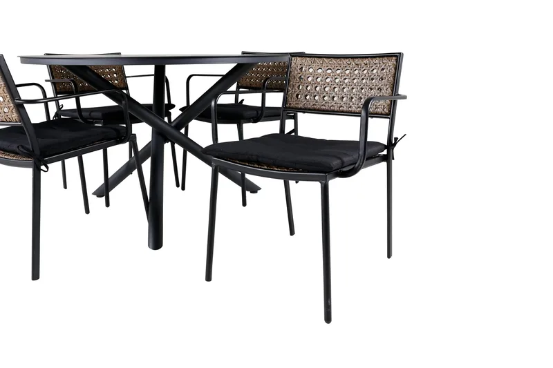 Alma Matgrupp Utomhus Rund Ø120cm + 4 Paola Matstolar - Svart/Natur - Utemöbler - Utegrupp - Matgrupper utomhus