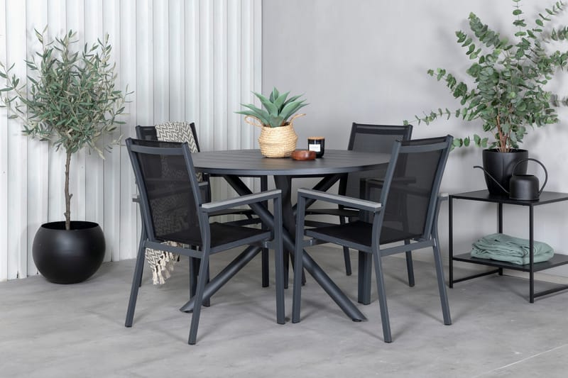 Alma Matgrupp Utomhus Rund Ø120cm + 4 Parma Matstolar, Svart