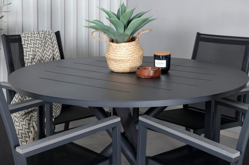 Alma Matgrupp Utomhus Rund Ø120cm + 4 Parma Matstolar - Svart - Utemöbler - Utegrupp - Matgrupper utomhus