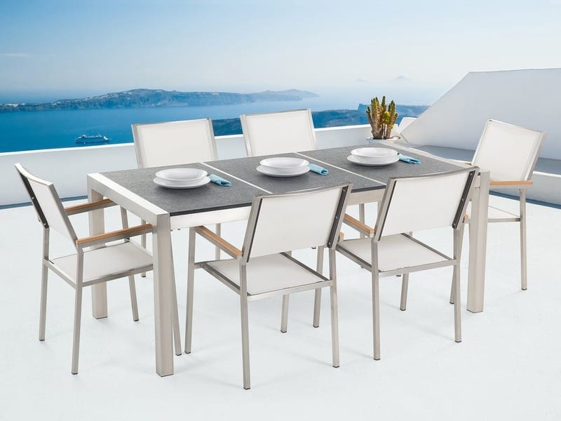 Bacoli Matgrupp Utomhus 180 cm + 6 Utestolar, Grå