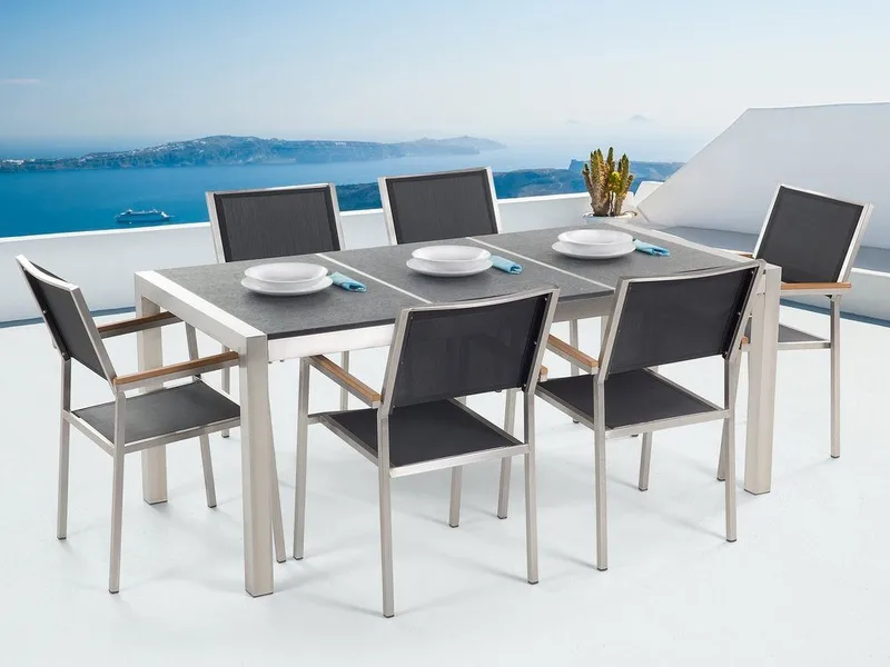 Bacoli Matgrupp Utomhus 180 cm + 6 Utestolar, Grå