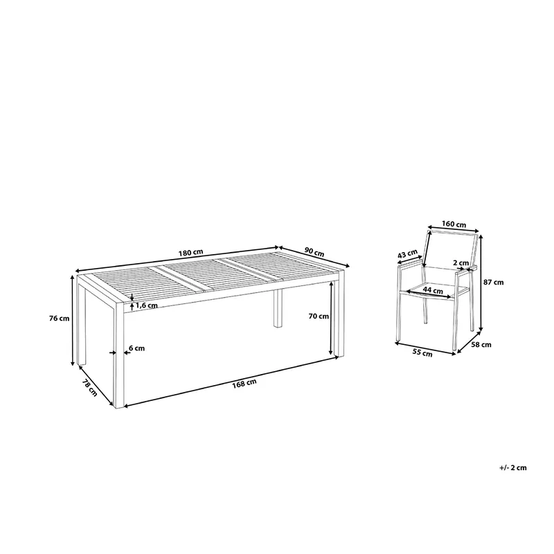 Bacoli Matgrupp Utomhus 180 cm + 6 Utestolar - Grå - Utemöbler - Utegrupp - Matgrupper utomhus