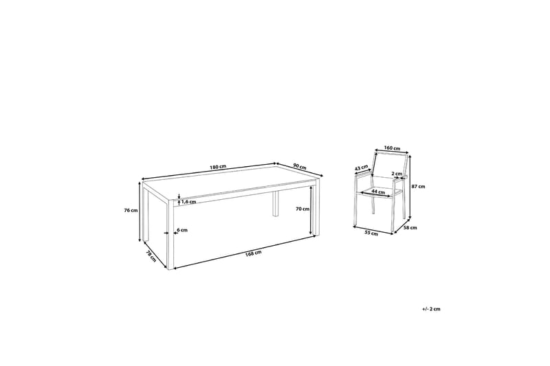 Bacoli Matgrupp Utomhus 180 cm + 6 Utestolar - Svart - Utemöbler - Utegrupp - Matgrupper utomhus