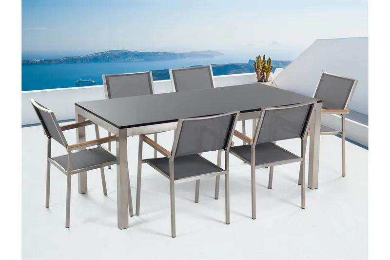 Bacoli Matgrupp Utomhus 180 cm + 6 Utestolar, Svart